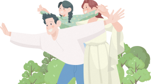 Illustration of a happy family playing together outdoors
